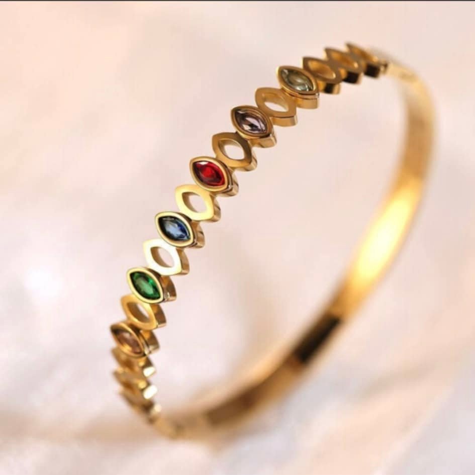 18K Gold Plated Charm Bracelet Greater Colorful Cubic Zirconia Stainless Steel Bangles Bracelets for Women